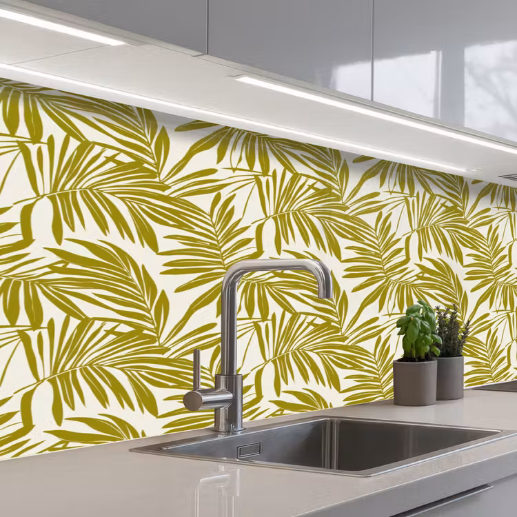 Palmblad - Patroon - Groen keuken achterwand 2 middel 871 -3d_schuin
