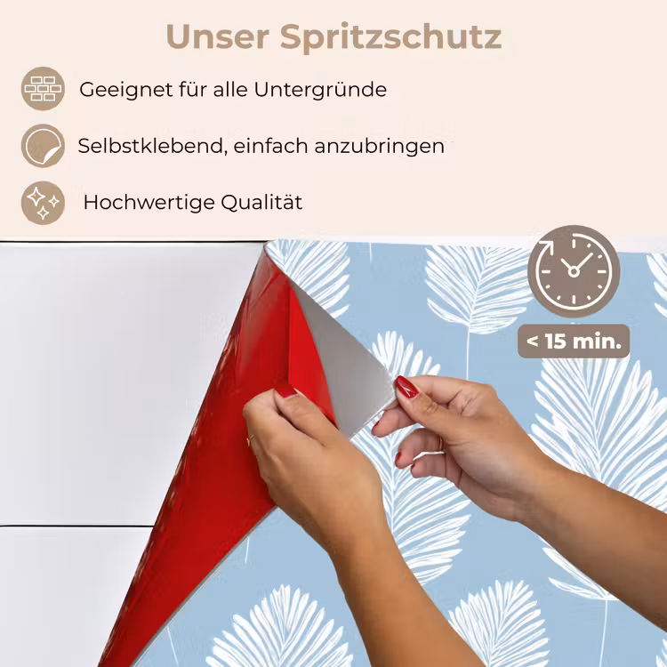 Palmbladeren - Naadloos - Patroon - Pastelblauw keuken achterwand spatscherm klein 900 -spatscherm_DE