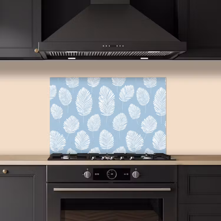 Palmbladeren - Naadloos - Patroon - Pastelblauw keuken achterwand spatscherm klein 900 -sfeer1