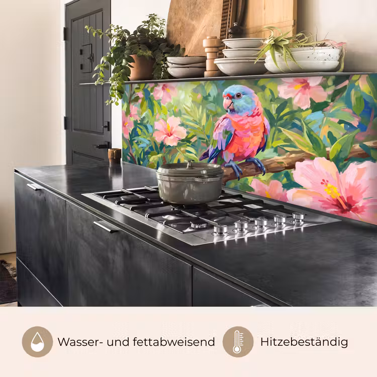 Papagaai - Hibiscusbloemen - Kleurrijk keuken achterwand 2 middel -usp_DE