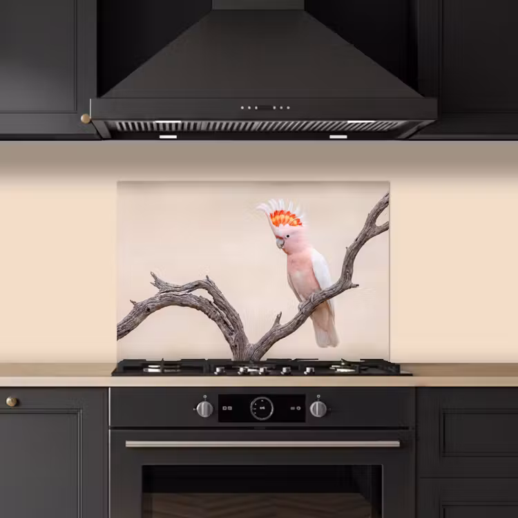 Papagaai - Tak - Roze keuken achterwand spatscherm klein -sfeer1