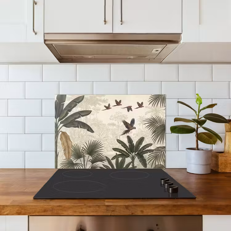 Papagaaien - Jungle - Tropisch - Green keuken achterwand spatscherm klein -sfeer2