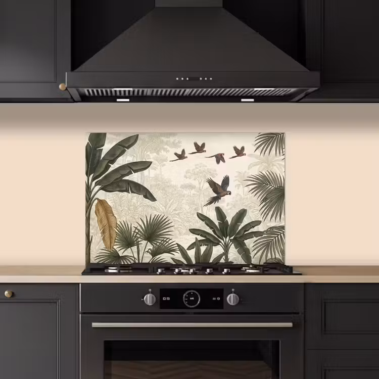 Papagaaien - Jungle - Tropisch - Green keuken achterwand spatscherm klein -sfeer1