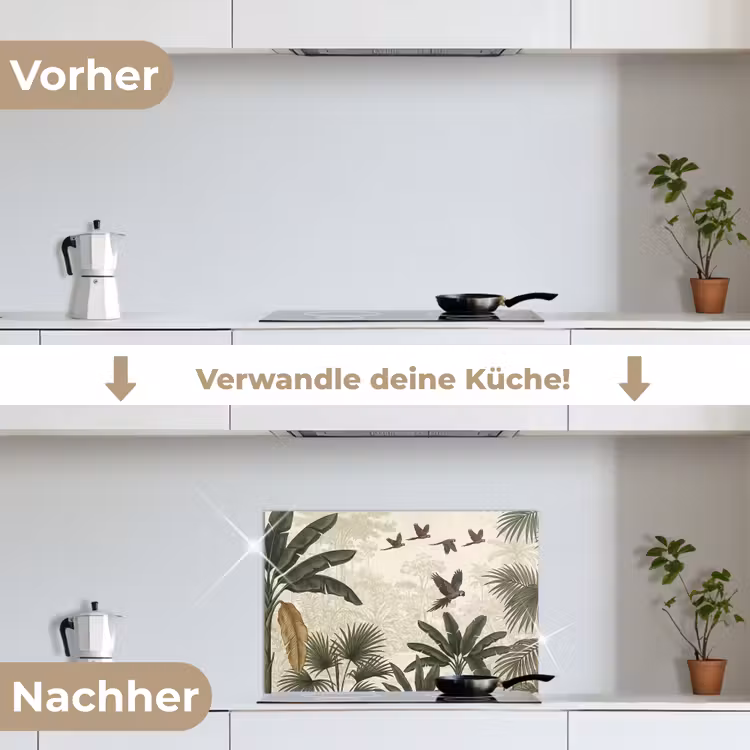 Papagaaien - Jungle - Tropisch - Green keuken achterwand spatscherm klein -voor_na_DE