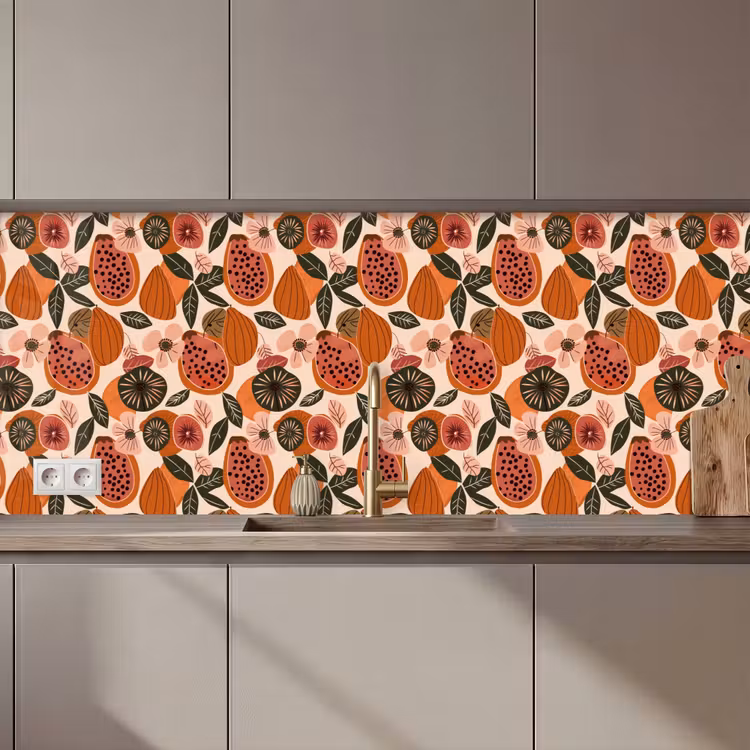 Papaja - Bloesem - Oranje keuken achterwand 2 middel 871 zz_3dshopping