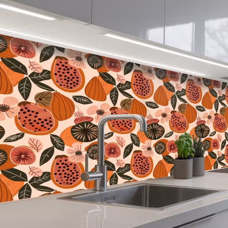 Papaja - Bloesem - Oranje keuken achterwand 2 middel 871 -3d_schuin