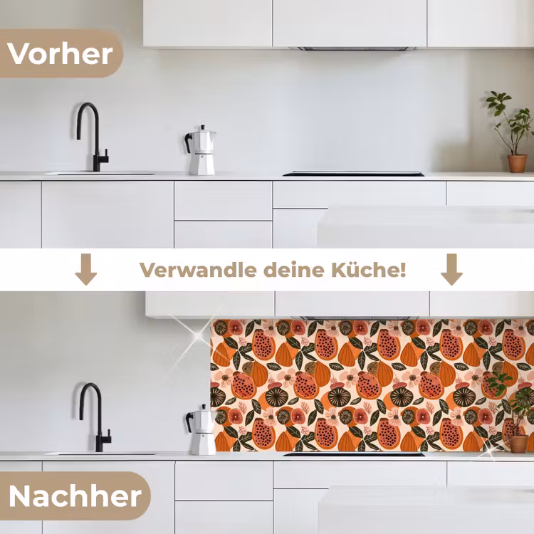 Papaja - Bloesem - Oranje keuken achterwand 2 middel 871 -voor-na_DE