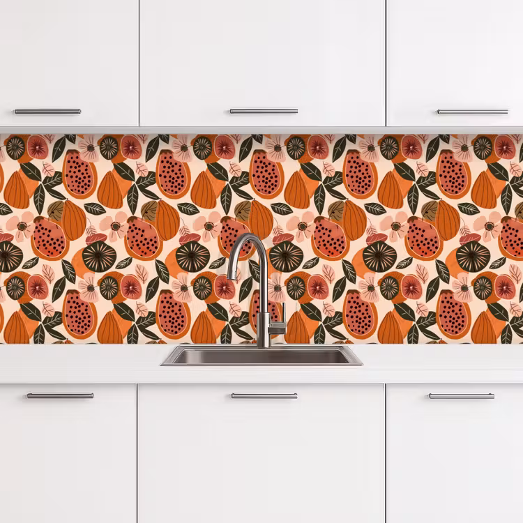 Papaja - Bloesem - Oranje keuken achterwand 2 middel 871 -3d
