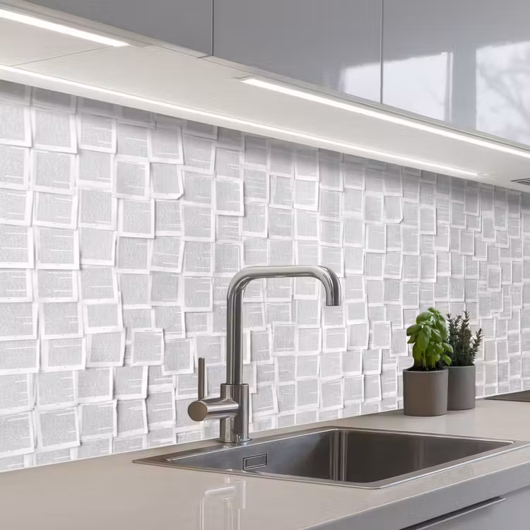 Papier - Overlappend - Textuur - Modern - Wit keuken achterwand 2 middel -3d_schuin