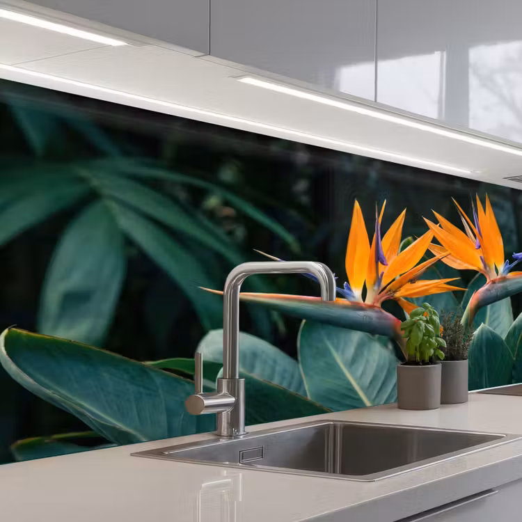 Paradijsvogel - Bloem - Exotisch keuken achterwand 2 middel -3d_schuin