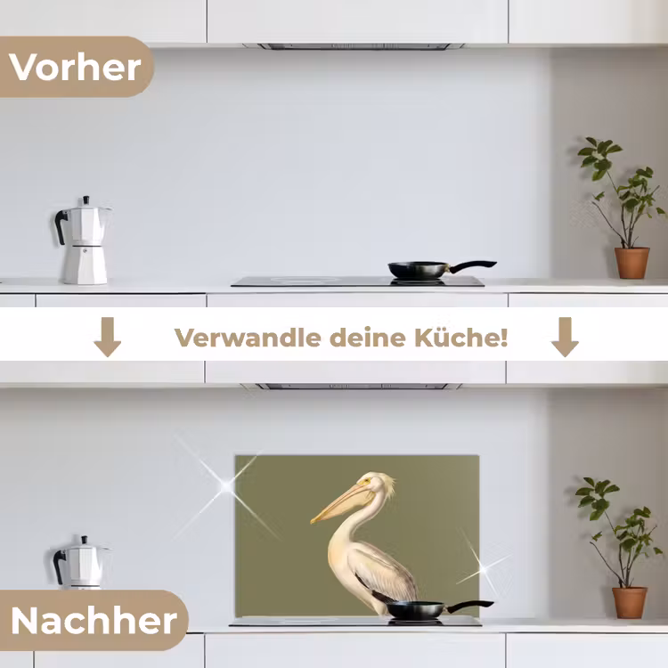 Pelikaan - Wit - Vogel - Klassiek - Natuur keuken achterwand spatscherm klein -voor_na_DE