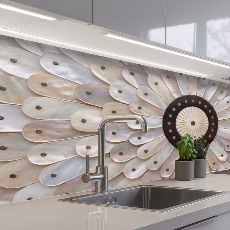 Parelmoer - Patroon - Decoratie - Ambacht - Wit keuken achterwand 2 middel -3d_schuin