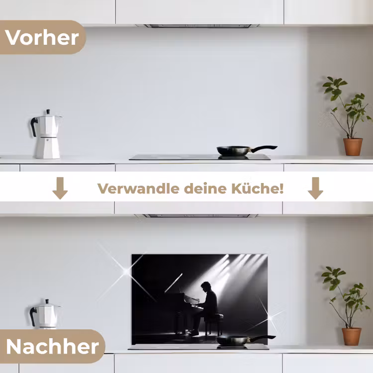 Persoon - Piano - Muziek - Zwart-wit - Podium keuken achterwand spatscherm klein -voor_na_DE