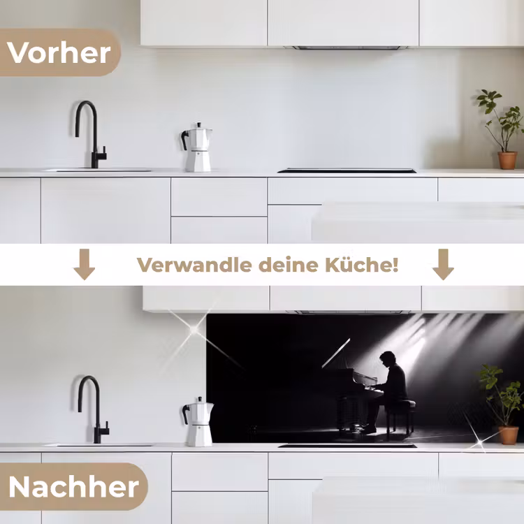 Persoon - Piano - Muziek - Zwart-wit - Podium keuken achterwand 2 middel -voor-na_DE