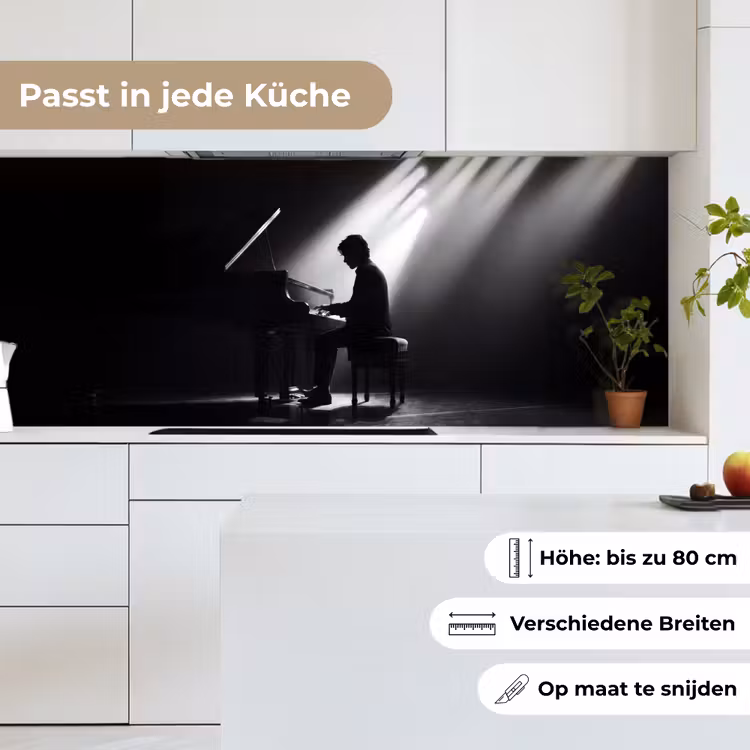 Persoon - Piano - Muziek - Zwart-wit - Podium keuken achterwand 2 middel -sfeer4_DE