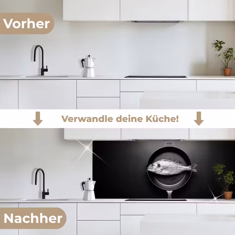 Pan - Vis - Zwart - Wit keuken achterwand 2 middel -voor-na_DE