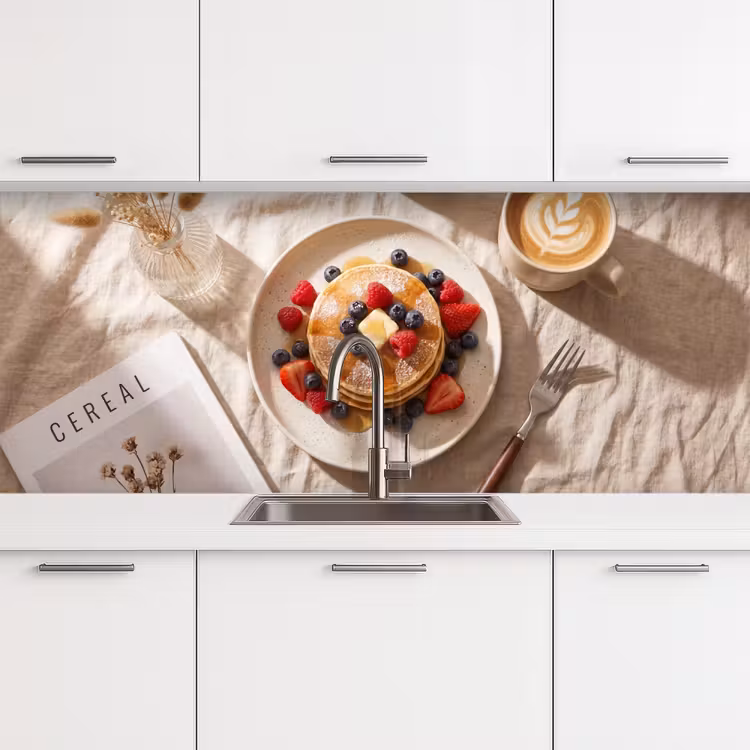Pannenkoeken - Bessen - Ontbijt - Modern - Beige keuken achterwand 2 middel -3d