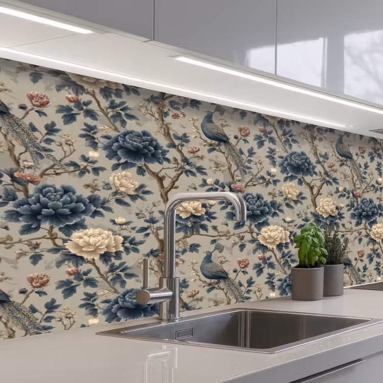 Pauw - Bloemen - Blauw keuken achterwand 2 middel 871 -3d_schuin