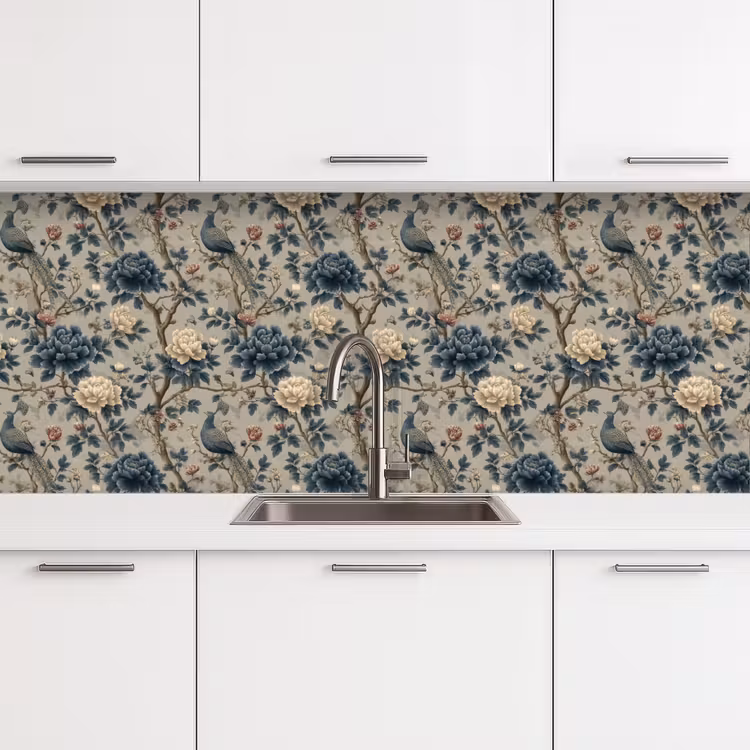 Pauw - Bloemen - Blauw keuken achterwand 2 middel 871 -3d