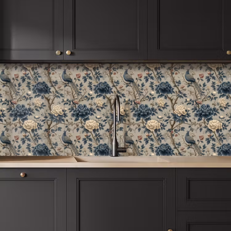 Pauw - Bloemen - Blauw keuken achterwand 2 middel 871 -sfeer1