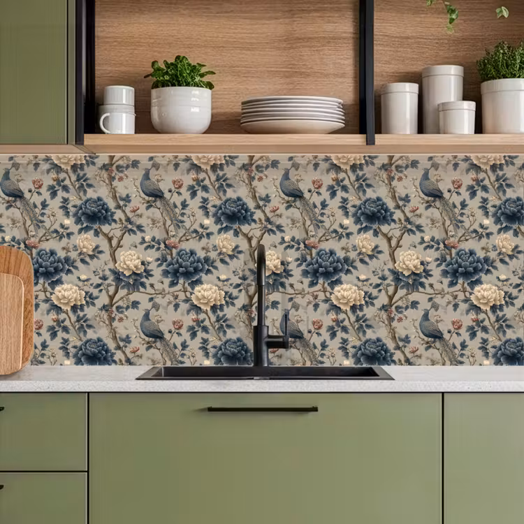 Pauw - Bloemen - Blauw keuken achterwand 2 middel 871 -sfeer3