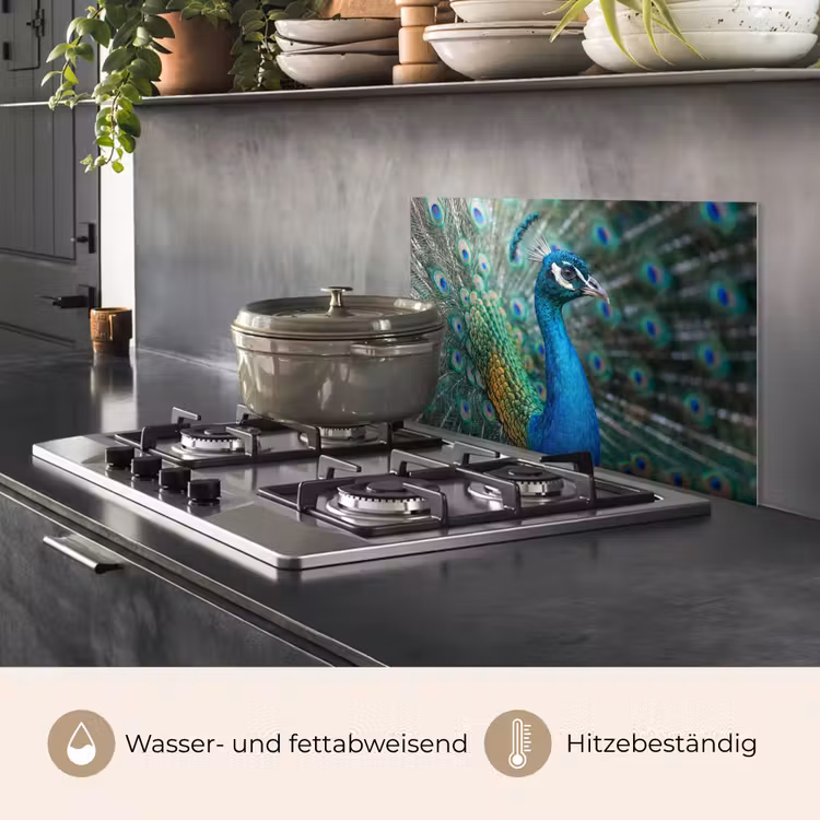 Pauw - Veren - Blauw keuken achterwand spatscherm klein -usp_DE