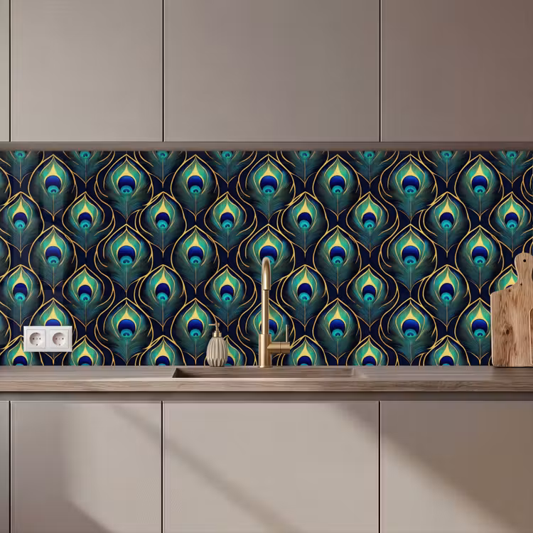 Pauw - Veren - Groen keuken achterwand 2 middel 871 zz_3dshopping