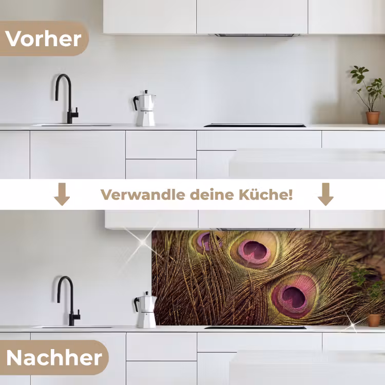 Pauw - Veren - Paars - Groen keuken achterwand 2 middel -voor-na_DE