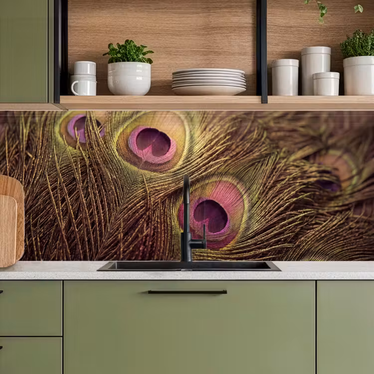 Pauw - Veren - Paars - Groen keuken achterwand 2 middel -sfeer3