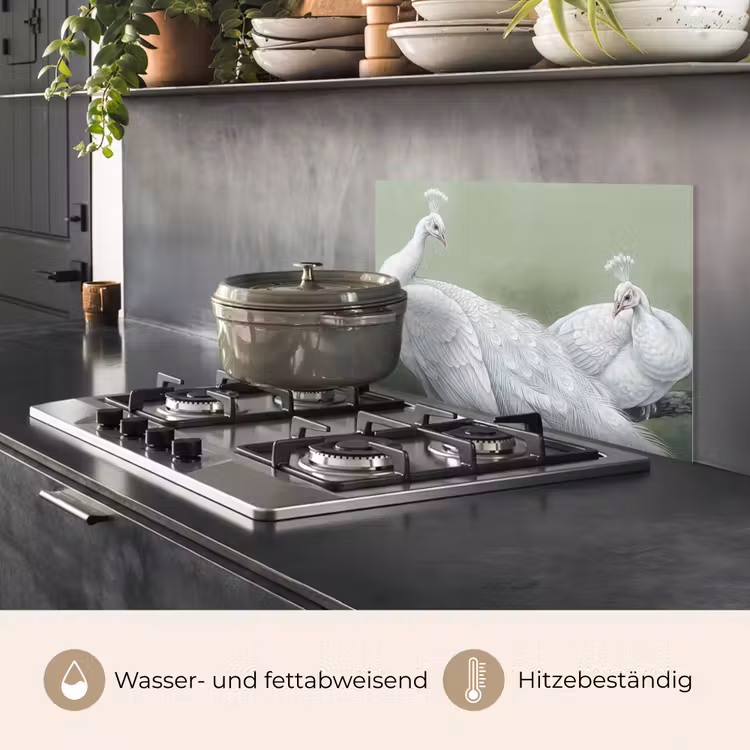 Pauwen - Wit - Natuur - Groen keuken achterwand spatscherm klein -usp_DE