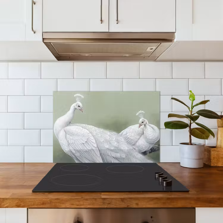Pauwen - Wit - Natuur - Groen keuken achterwand spatscherm klein -sfeer2