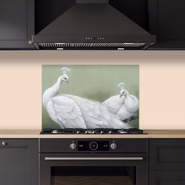 Pauwen - Wit - Natuur - Groen keuken achterwand spatscherm klein -sfeer1
