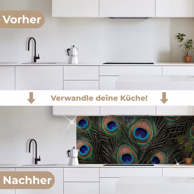 Pauwenveren - Klassiek - Groen keuken achterwand 2 middel -voor-na_DE