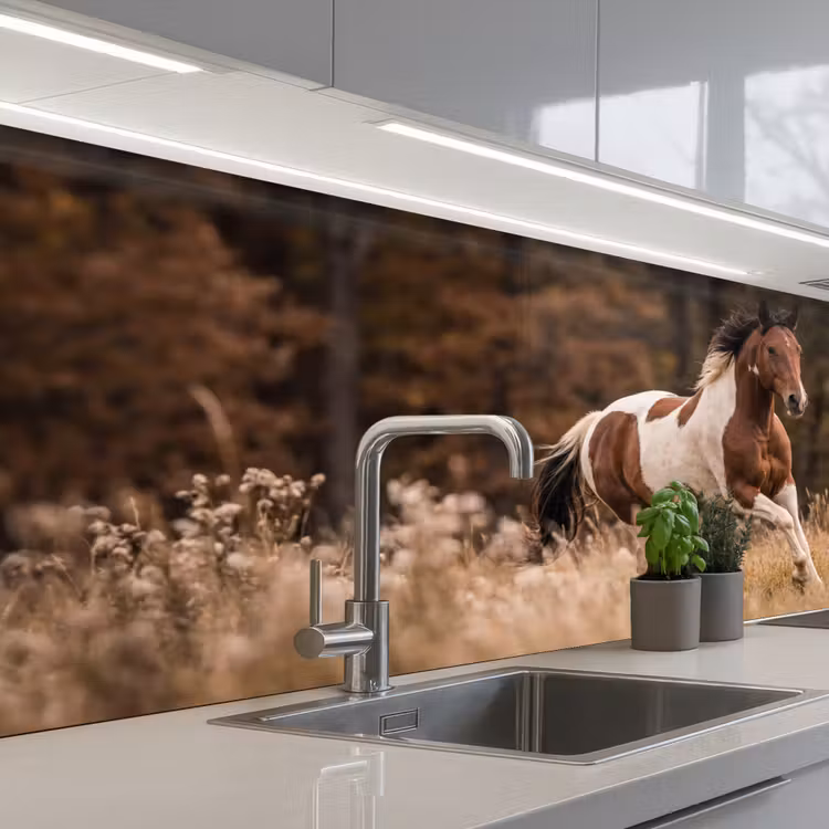 Paard - Bruin - Gras keuken achterwand 2 middel -3d_schuin