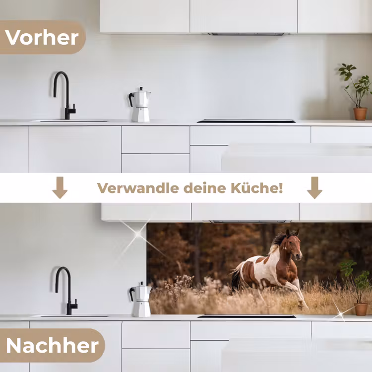 Paard - Bruin - Gras keuken achterwand 2 middel -voor-na_DE