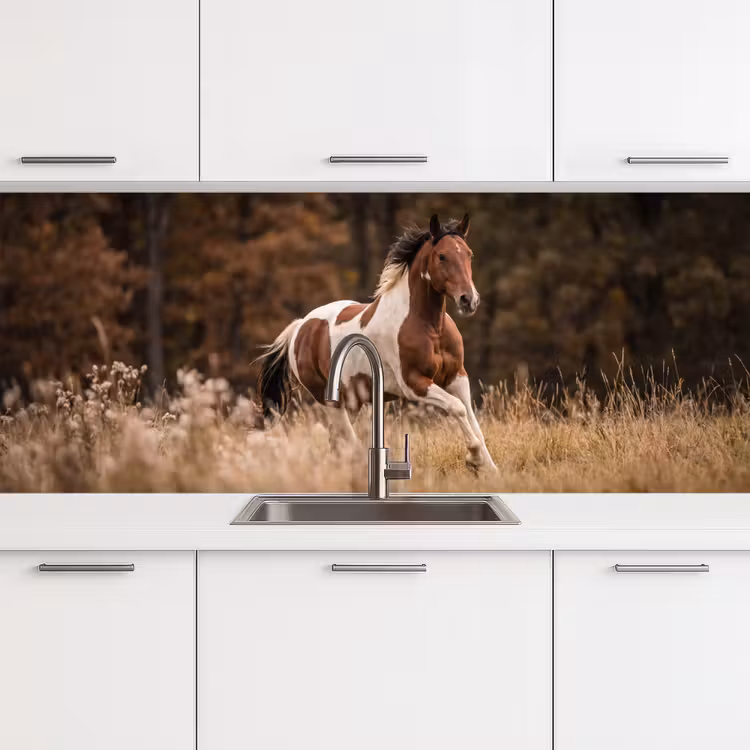 Paard - Bruin - Gras keuken achterwand 2 middel -3d