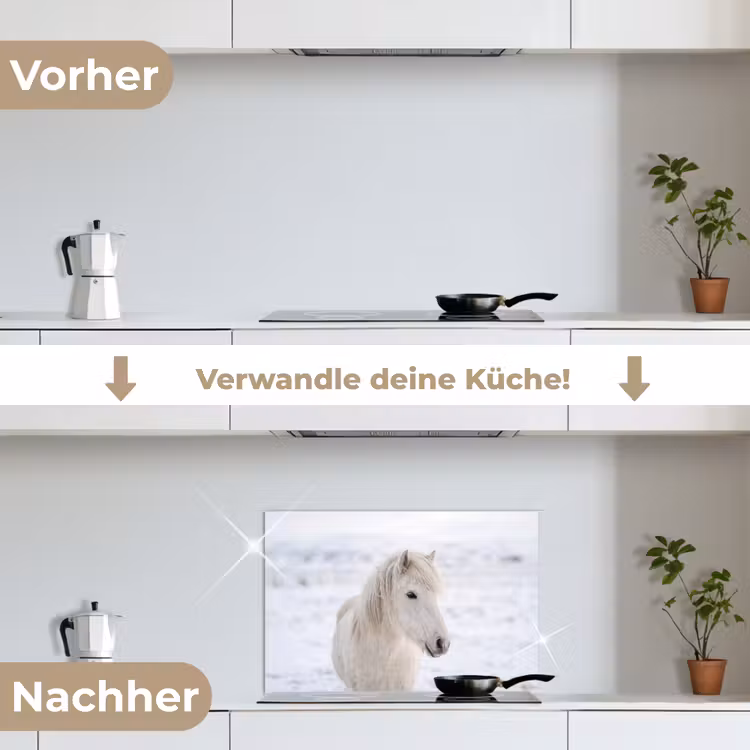 Paard - Kop - Winter - Dieren - Wit keuken achterwand spatscherm klein -voor_na_DE