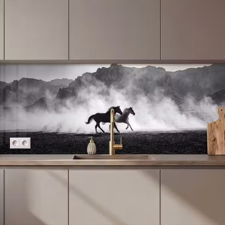 Paard - Ren - Stof - Zwart-wit - Dieren keuken achterwand 2 middel zz_3dshopping