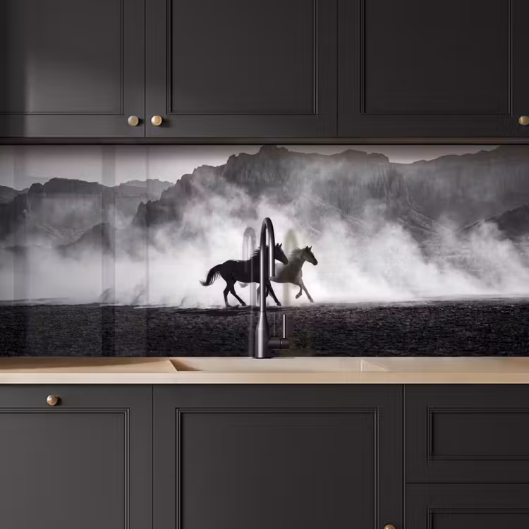 Paard - Ren - Stof - Zwart-wit - Dieren keuken achterwand 2 middel -sfeer1