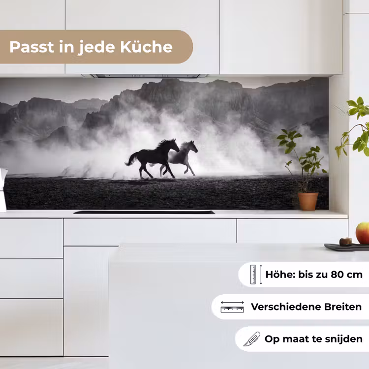 Paard - Ren - Stof - Zwart-wit - Dieren keuken achterwand 2 middel -sfeer4_DE