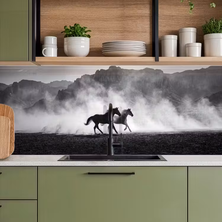 Paard - Ren - Stof - Zwart-wit - Dieren keuken achterwand 2 middel -sfeer3