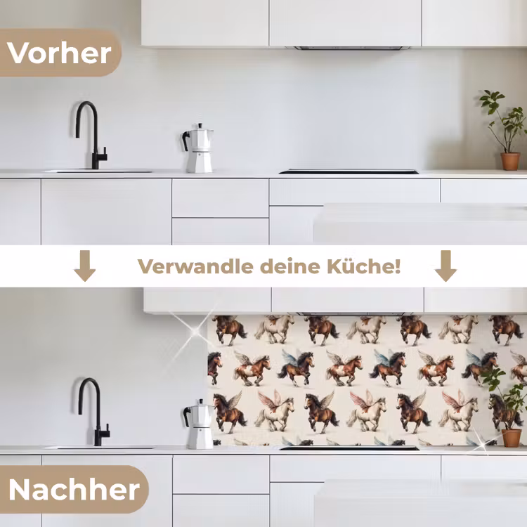 Paarden - Vleugels - Kleurrijk keuken achterwand 2 middel 871 -voor-na_DE