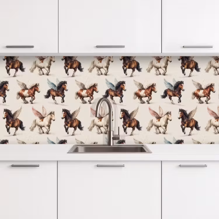 Paarden - Vleugels - Kleurrijk keuken achterwand 2 middel 871 -3d