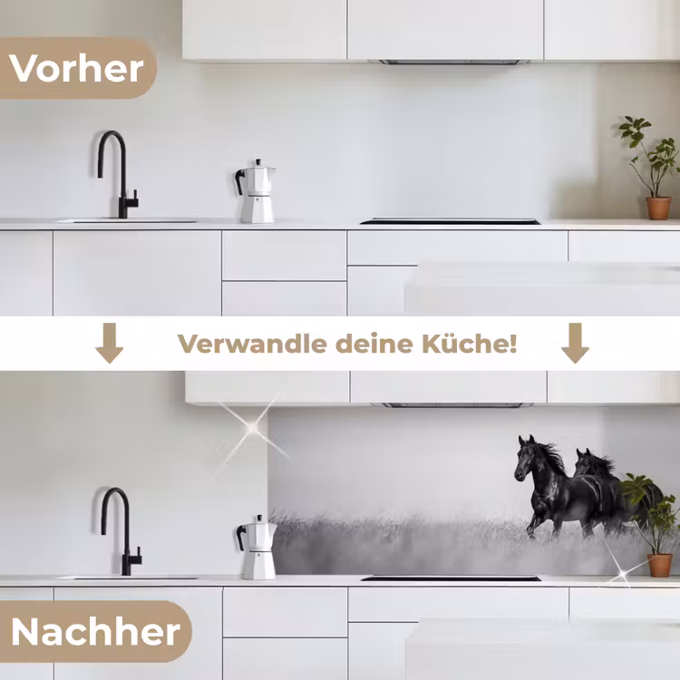 Paarden - Gras - Zwart - Wit keuken achterwand 2 middel -voor-na_DE
