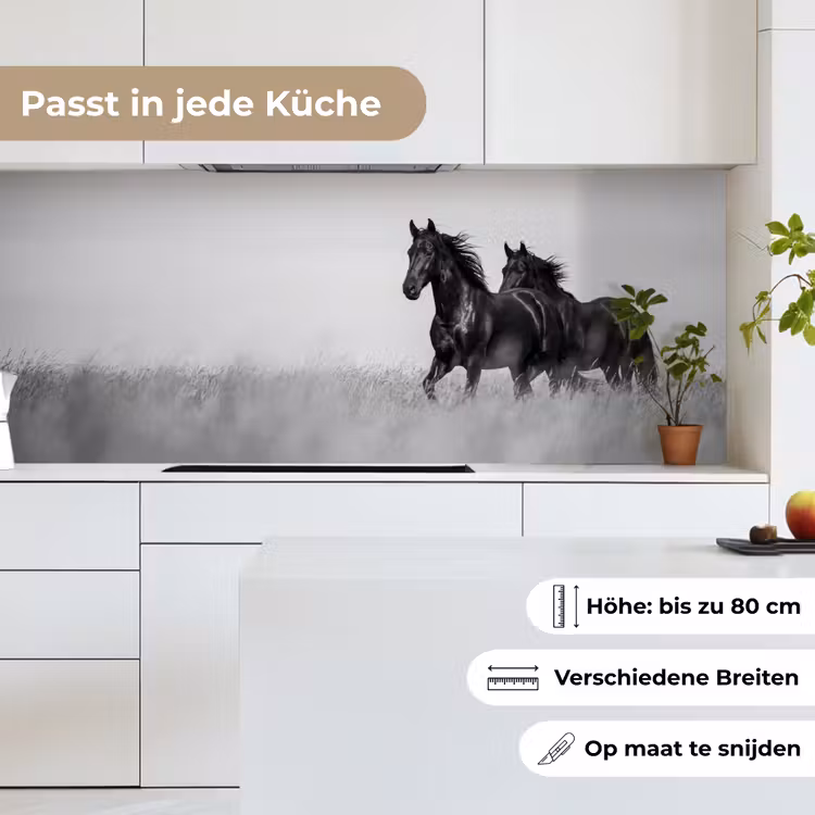 Paarden - Gras - Zwart - Wit keuken achterwand 2 middel -sfeer4_DE
