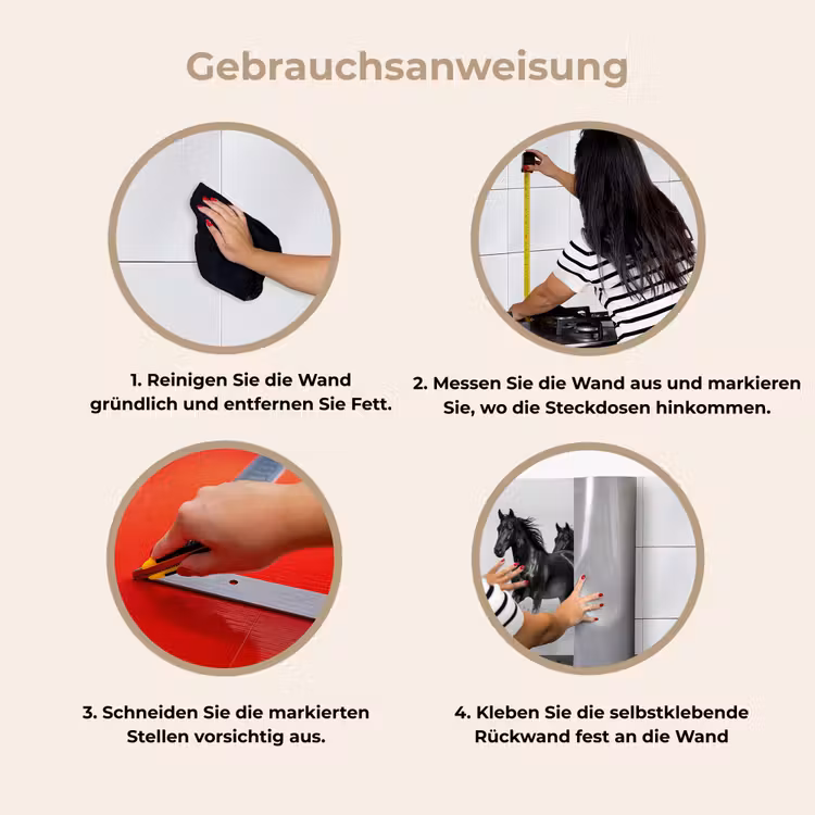 Paarden - Gras - Zwart - Wit keuken achterwand 2 middel -gebruiksaanwijzing_DE