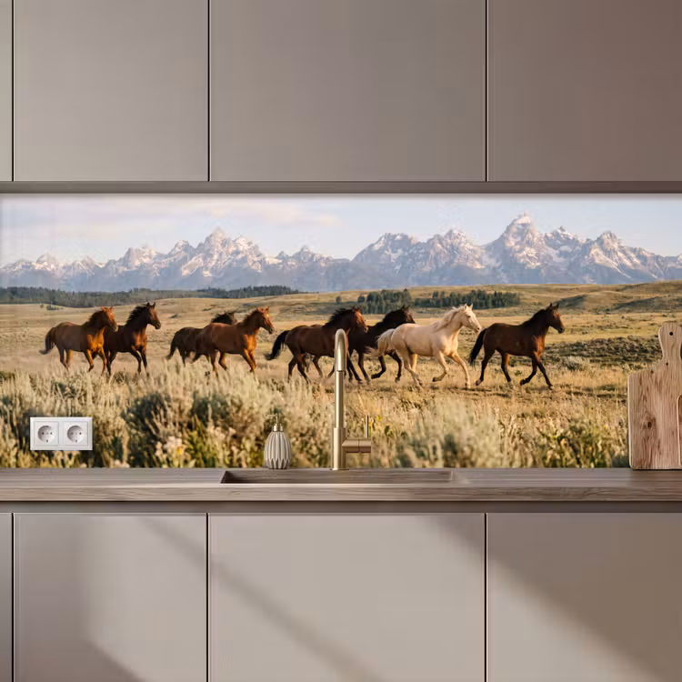 Paarden - Kudde - Bergen - Vrijheid - Wild keuken achterwand 2 middel zz_3dshopping