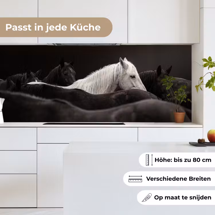 Paarden - Zwart - Wit - Kudde keuken achterwand 2 middel -sfeer4_DE