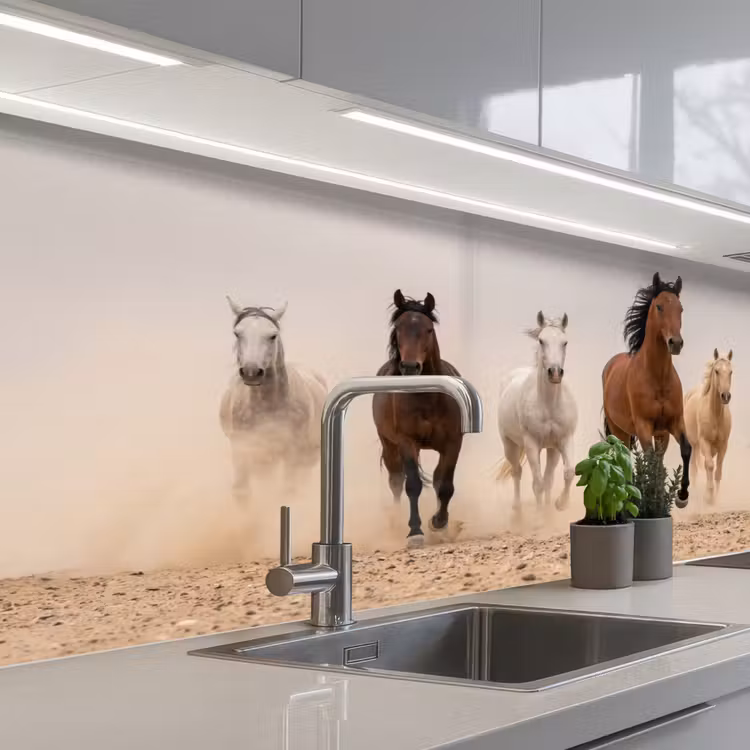 Kudde paarden - Stofwolk - Bruin - Zwart keuken achterwand 2 middel -3d_schuin