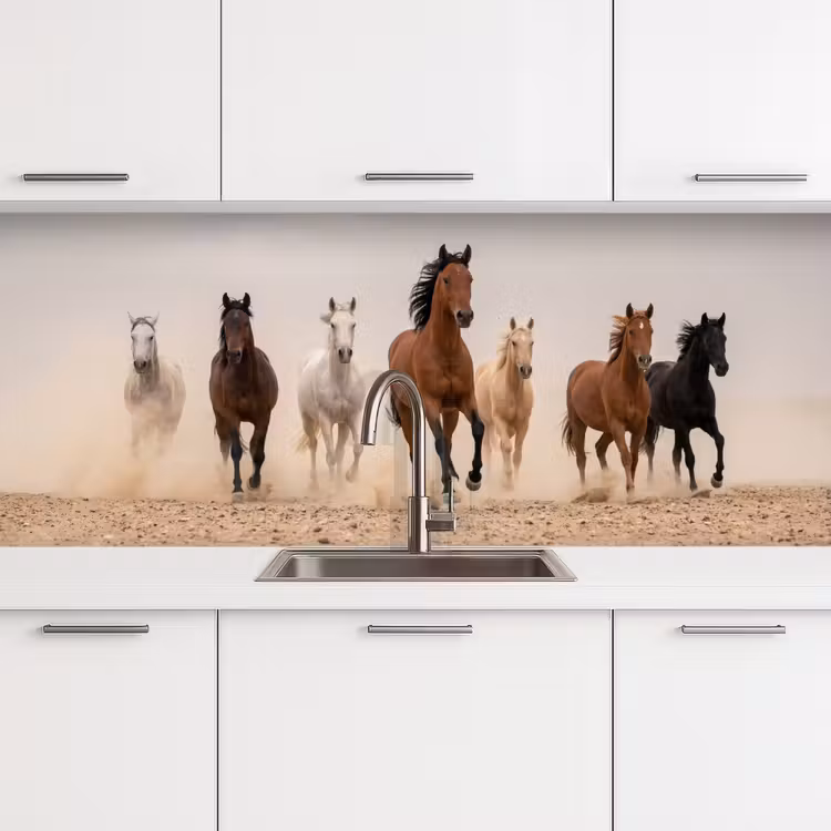 Kudde paarden - Stofwolk - Bruin - Zwart keuken achterwand 2 middel -3d